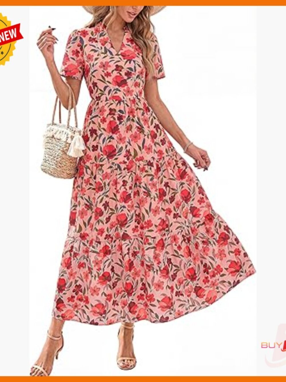 Floral Maxi Dress Short Sleeve V Neck Boho A Line Casual Summer Beach